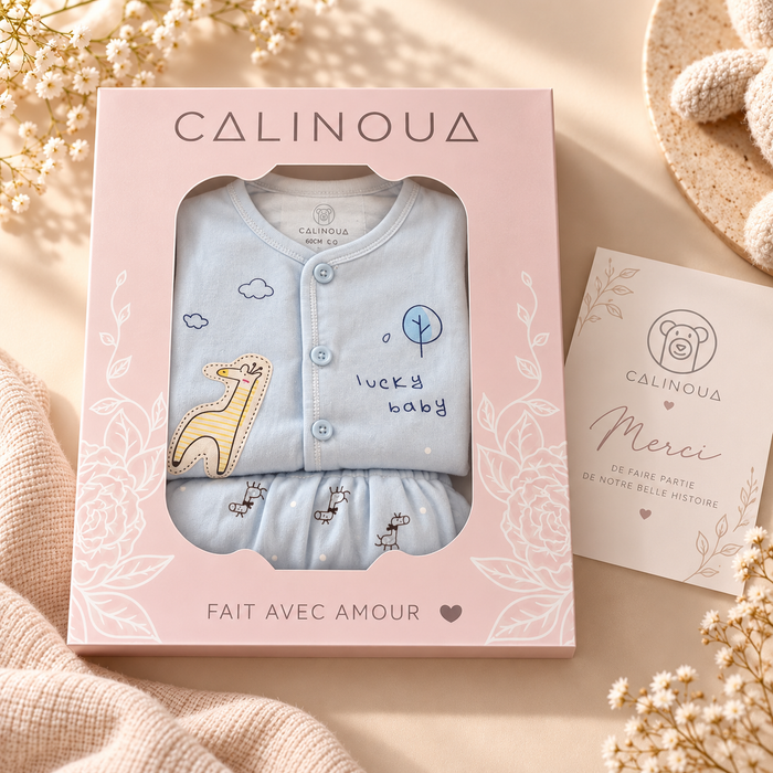 Coffret bleu dans sa boîte à fenêtre